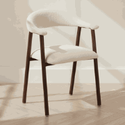 Japandi Eetkamerstoel Beige Bouclé Suki - Walnoot Frame - Met Armleuni...