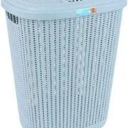 Keeeper gevlochten kunststof wasmand met deksel Arne blauw 57 Liter