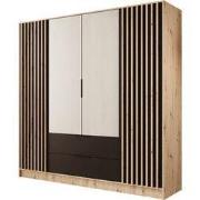 Meubella - Nocturna - Kledingkast 4 deurs - Eiken/Zwart - 200x51x200cm