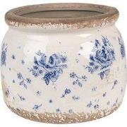 Clayre & Eef Bloempot Ø 12x10 cm Beige Blauw Keramiek Roosjes