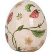 Clayre & Eef Decoratie Ei Ø 7x9 cm Beige Keramiek Bloemen