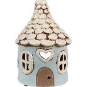 Clayre & Eef Waxinelichthouder Huis Ø 11x15 cm Blauw Keramiek