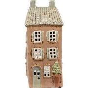 Clayre & Eef Waxinelichthouder Huis 12x9x28 cm Bruin Beige Keramiek
