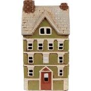 Clayre & Eef Waxinelichthouder Huis 14x10x26 cm Groen Beige Keramiek