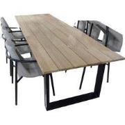 Tuinset Kaihou tafel black, teak 300x100 cm met 4 stoelen Youkou stoel...