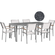 GROSSETO  - Tuinset met 6 stoelen - Wit/Grijs - Graniet