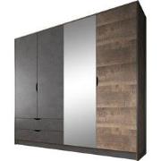 Meubella - Kledingkast Acasia - Grijs - Eiken - 220 cm - Met spiegel
