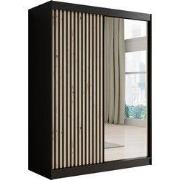 Meubella - Kledingkast Lisbon 2 - Zwart - 150 cm - Met spiegel