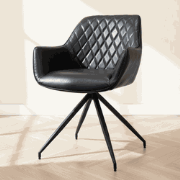 Industriële Eetkamerstoel Zwart Gian - Kunstleer - Ruitpatroon - Met A...