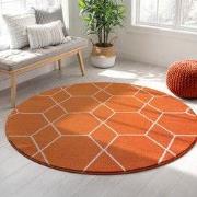 Trellis Uni Rond Effen Laagpolig Vloerkleed Modern Oranje- 200 CM ROND