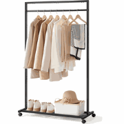 MAZAZU Kledingrek op Wielen – Met Schoenenplank – Zwart Metaal – 44 × ...