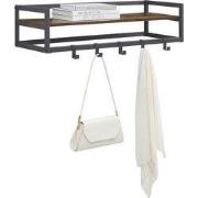 MAZAZU Wandkapstok – Houten Plank & 6 Haken – Bruin/Zwart – 80 cm Bree...