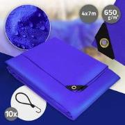 Dekzeil Stoffen dekzeil met ogen 4x7 m 650g/m² in blauw PVC incl. 10 e...