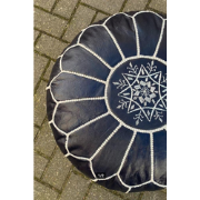 Leren Poef - donkerpaars - Handgemaakt en stijlvol - Gevuld geleverd -...