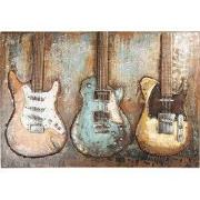 Clayre & Eef Metalen Schilderij 120x80 cm Bruin Beige IJzer Gitaren