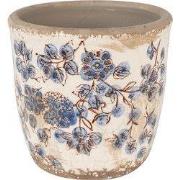Clayre & Eef Bloempot Ø 11x10 cm Beige Blauw Keramiek Bloemen