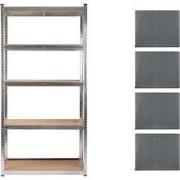 Feel Furniture - Schroefloos Opslagrek - 5 lagen - met 4 Grijze Boxen ...