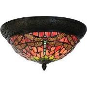 Lumilamp Plafondlamp Tiffany Ø 38x19 cm Rood Groen Glas Libelle