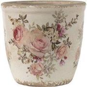Clayre & Eef Bloempot Ø 11x10 cm Roze Beige Keramiek Bloemen