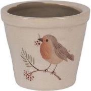 Clayre & Eef Bloempot Ø 8x7 cm Beige Keramiek Vogel