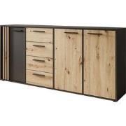 Meubella - Clover - Dressoir - Eiken/Zwart - 179x34x82 cm