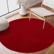 Uni Rond Rood Vloerkleed – Modern Laagpolig Effen Tapijt- 240 CM ROND