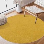 Uni Rond Geel Vloerkleed – Modern Laagpolig Effen Tapijt- 240 CM ROND