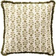 FRANCINE - sierkussen 45x45 cm - 100% katoen - bladmotief en franjes -...