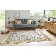 Klassiek Vintage vloerkleed - Laagpolig - Naveh - Franjes - Crème / Mu...