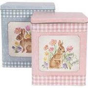 Clayre & Eef Blikken Bewaardoos 21x15x25 / 18x13x22 cm Blauw Roze Meta...