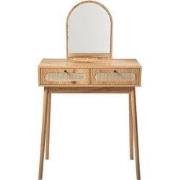 Kapper met spiegel en 2 lades met rotan fronten L80 cm - ALIA