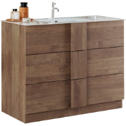 Meubel met dubbele wastafel 3 lades donker houtdecor L100 cm - JUPITER