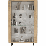 Vitrinekast met 2 deuren 4 glazen planken eikendecor H 200 cm - LUCIA