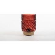 Lantern Glass 12X17,5Cm Burgundy With Golden Base Led B