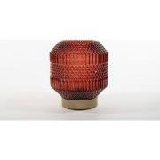 Lantern Glass 16X17Cm Burgundy With Golden Base Led Bul