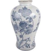 Clayre & Eef Vaas Ø 19x32 cm Wit Blauw Keramiek Bloemen