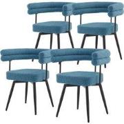Set van 4 eetkamerstoelen 360° draaibaar in blauwe teddy stof met arml...