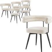 Set van 6 eetkamerstoelen 360° draaibaar in beige teddystof met armleu...