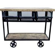 Iron 3 drawer trolley with mango wood top