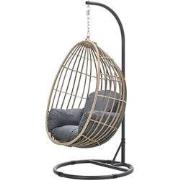 Panama hangstoel - eivorm - carbon black - natural rotan - mystic grey