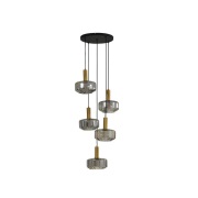 Lindby - Hildur 5 Cluster Hanglamp Rook Grijs/Geel Koper