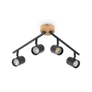 Lindby - Xiomara 4 Plafondlamp Black/Light Wood