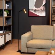 Lucide Sybil - staanlamp - 40 x 15 x 148,5 cm - zwart & mat goud/messi...